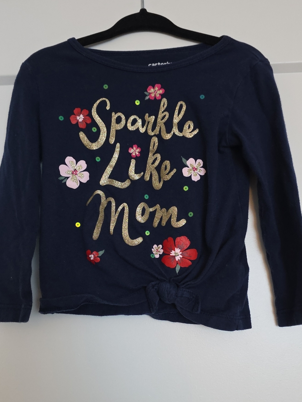 Carter's Navy Long Sleeve Tee with Gold 'Sparkle Like Mom' and Floral Accents